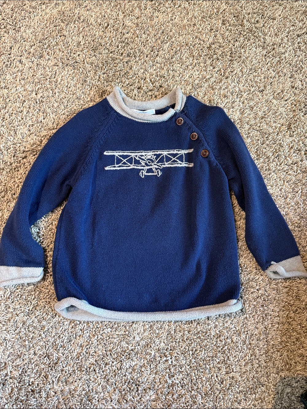 Janie and Jack Navy Knit Sweater with Airplane Motif